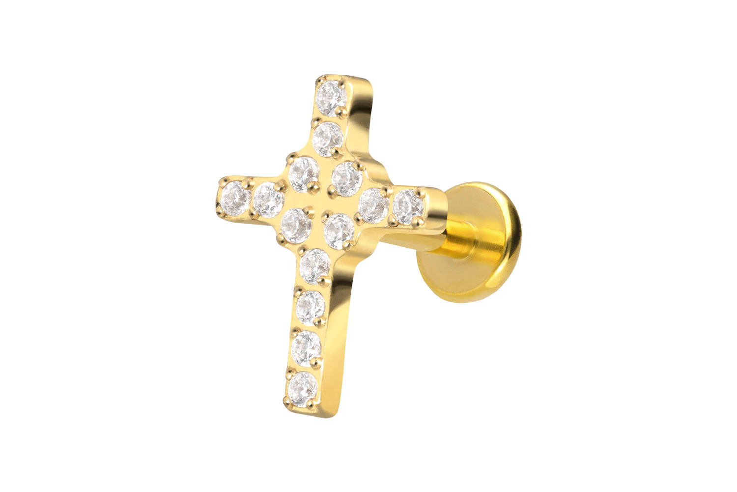 Titan Labret Piercing mit Push Fit KRISTALLKREUZ